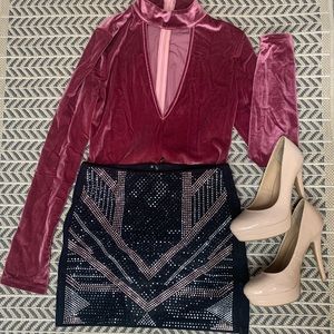 Black and pink embellished skirt